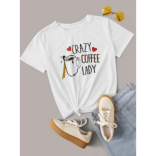 

Women's Tops Letter T-shirt Round Neck Daily Summer White S M L XL