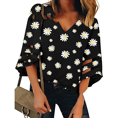 

Women's T-shirt Floral Tops V Neck Daily Summer Black S M L XL 2XL 3XL 4XL