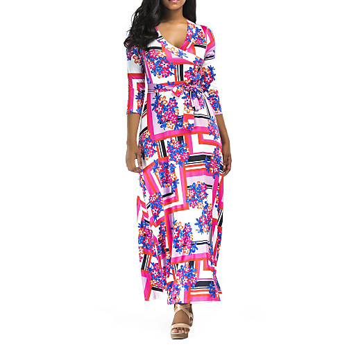 

Women's Swing Dress Maxi long Dress - 3/4 Length Sleeve Geometric Summer Casual 2020 Blue Red S M L XL