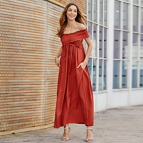 

Women's Swing Dress Maxi long Dress - Short Sleeves Solid Color Summer Casual Elegant Going out Beach 2020 Black Brown S M L XL XXL