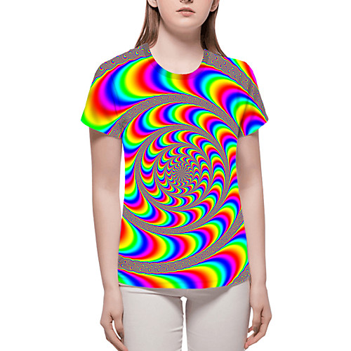 

Women's Tops Graphic 3D Print T-shirt - Print Round Neck Basic Daily Spring Summer Rainbow S M L XL 2XL 3XL 4XL 5XL 6XL