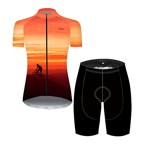 

21Grams Women's Short Sleeve Cycling Jersey with Shorts Nylon Red / Yellow Gradient 3D Bike Quick Dry Breathable Sports Gradient Mountain Bike MTB Road Bike Cycling Clothing Apparel / Stretchy