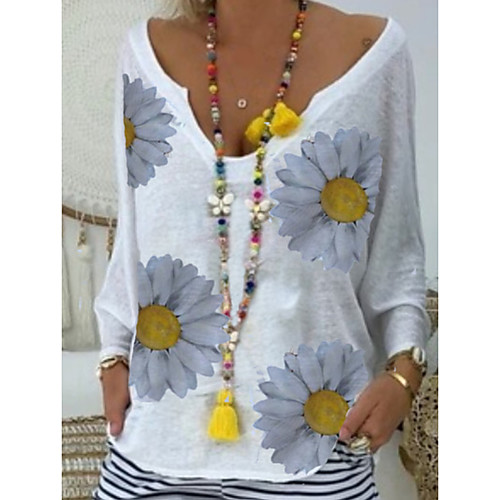 

Women's T-shirt Floral Tops V Neck Daily Summer White S M L XL 2XL 3XL