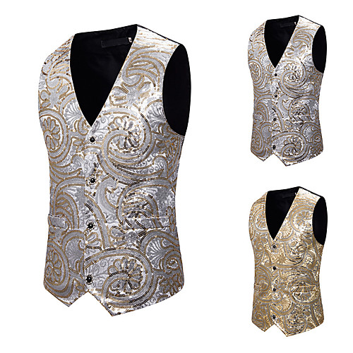 

Plague Doctor Vintage Gothic Punk & Gothic Steampunk 17th Century Masquerade Vest Waistcoat Men's Jacquard Sequin Costume Golden / Silver Vintage Cosplay Event / Party Sleeveless