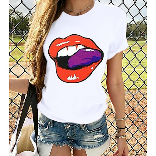 

Women's Tops Graphic T-shirt - Print Round Neck Basic Daily Spring Summer White XS S M L XL 2XL 3XL 4XL
