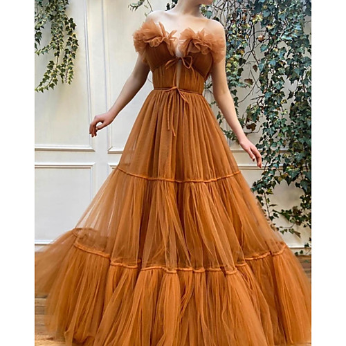 

Ball Gown Luxurious Vintage Engagement Formal Evening Dress Off Shoulder Sleeveless Floor Length Tulle with Pleats 2020