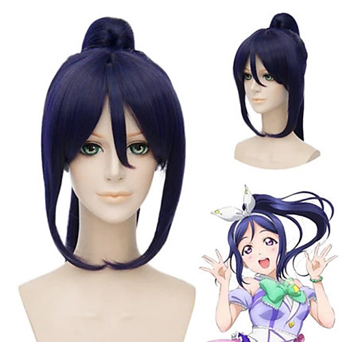 

Cosplay Wig Kanan Matsuura Love Live Straight Cosplay With Bangs With Ponytail Wig Long Blue Synthetic Hair 24 inch Women's Anime Cosplay New Design Blue