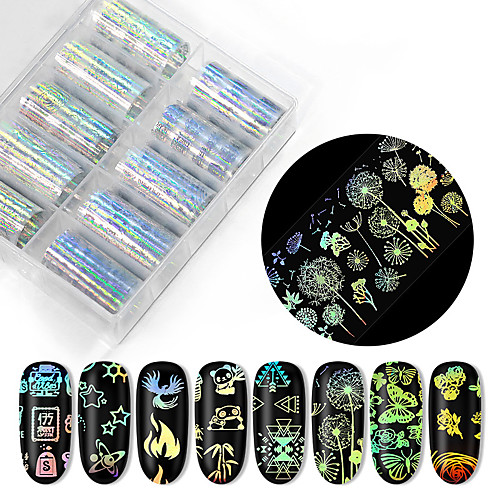 

10 pcs Full Nail Stickers Floral Theme / Galaxy nail art Manicure Pedicure Glossy / Water Resistant / Color Gradient Punk / Fashion Party / Evening / Daily