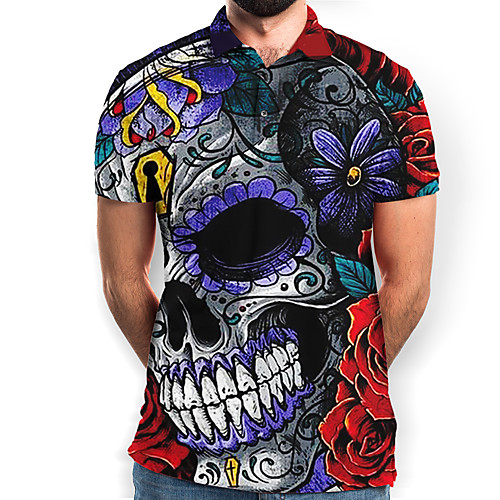 

Men's Floral Graphic Polo Basic Elegant Daily Going out Rainbow