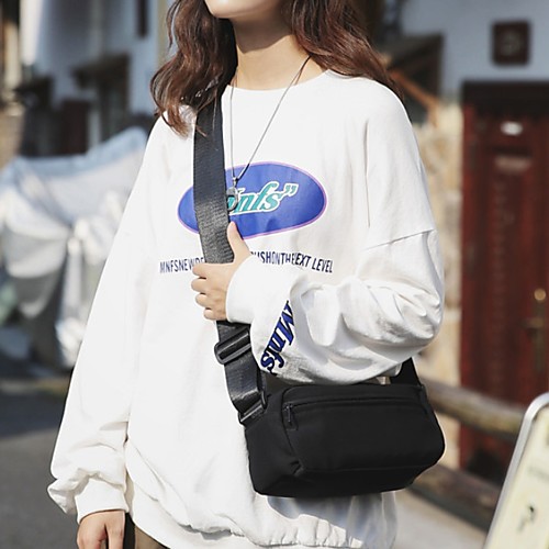 

Women's Zipper Nylon Crossbody Bag Solid Color Black