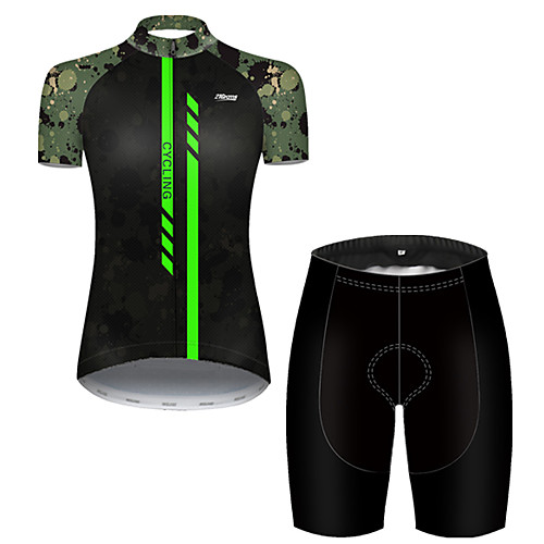 

21Grams Women's Short Sleeve Cycling Jersey with Shorts Nylon Polyester Black / Green Stripes Patchwork Camo / Camouflage Bike Clothing Suit Breathable 3D Pad Quick Dry Ultraviolet Resistant