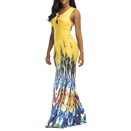 

Women's Sheath Dress Maxi long Dress - Sleeveless Geometric Summer Elegant Sexy 2020 Red Yellow S M L XL