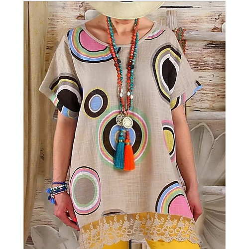 

Women's Geometric Blouse Daily Weekend White / Red / Khaki / Dusty Blue / Light Blue
