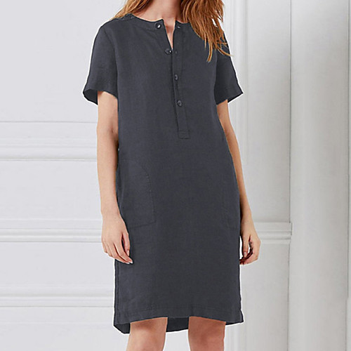 

Women's Shift Dress Knee Length Dress - Short Sleeves Solid Color Summer Casual Elegant 2020 Wine Black Khaki Gray S M L XL XXL XXXL