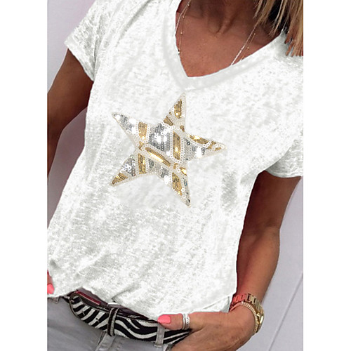 

Women's Geometric Print T-shirt V Neck White / Blue / Blushing Pink / Green