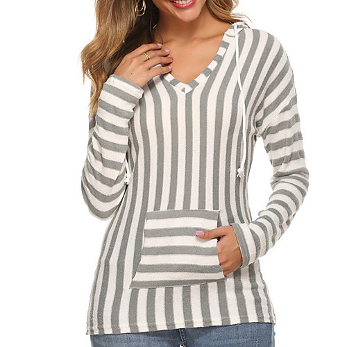 

Women's Hoodie Striped Basic Black Blue Gray S M L XL