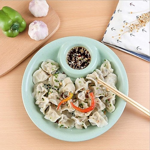 

Kitchen Dual-layer Wheat Straw Disc Tool with Mini Spices Dish Fruit Bowl Dumplings Tableware
