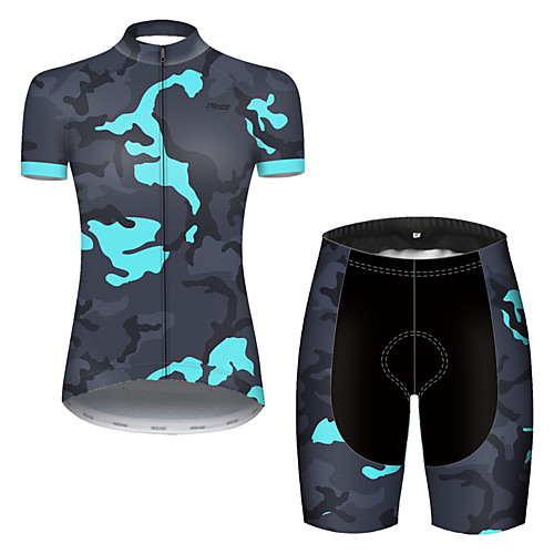 

21Grams Women's Short Sleeve Cycling Jersey with Shorts Nylon Polyester Navy Patchwork Camo / Camouflage Bike Clothing Suit Breathable 3D Pad Quick Dry Ultraviolet Resistant Reflective Strips Sports