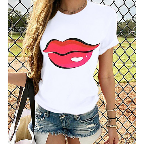 

Women's Tops Graphic T-shirt - Print Round Neck Basic Daily Spring Summer White XS S M L XL 2XL 3XL 4XL