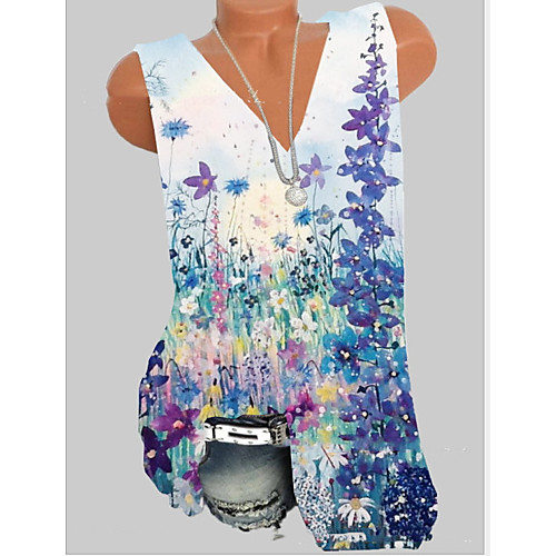 

Women's Tank Top Geometric Tops V Neck Daily Summer Blue S M L XL 2XL 3XL 4XL 5XL