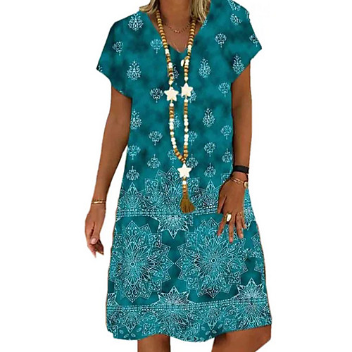 

Women's A Line Dress Knee Length Dress Blue Green Gray Short Sleeve Print Summer V Neck Hot Casual 2021 S M L XL XXL 3XL 4XL 5XL