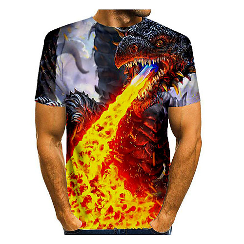 

Men's T shirt Graphic Flame Animal Print Short Sleeve Daily Tops Basic Yellow