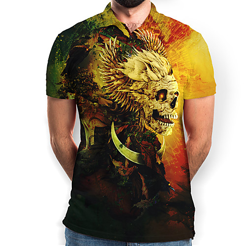 

Men's Graphic Skull Print Polo Basic Daily Yellow