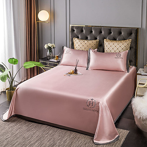 

Summer Mat - 3-Piece Set / 1 Bed Sheet and 2 Pillowcases / Ultra Silky Soft Polyester / Cool and Comfortable and Breathable / Luxury Modern Solid Color Printed / Pink / Black / Blue / Yellow