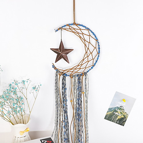 

Dremisland Blue Dream Catcher Handmade Half Circle Moon Design Dream Catcher Feather Hanging with Star Home Decoration Ornament Festival Gift (Moon&Star)