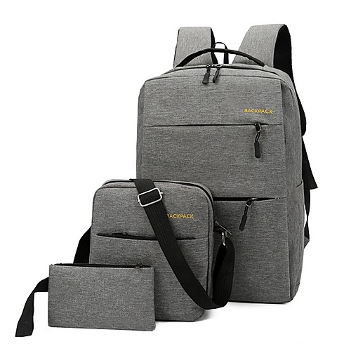 

Men's Bags PU Leather Oxford Cloth School Bag Commuter Backpack Bag Set 3 Pcs Purse Set Zipper Solid Color Daily Backpack 2021 Black Blue Red Gray