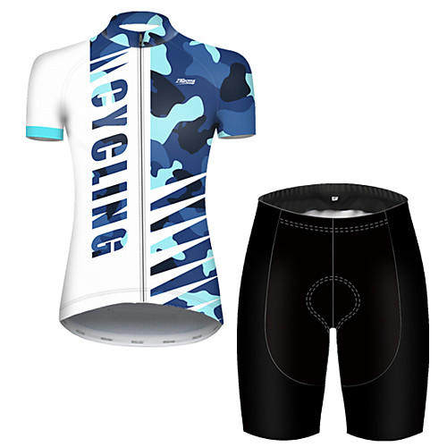 

21Grams Women's Short Sleeve Cycling Jersey with Shorts Nylon Polyester Black / Blue Patchwork Camo / Camouflage Bike Clothing Suit Breathable 3D Pad Quick Dry Ultraviolet Resistant Reflective Strips