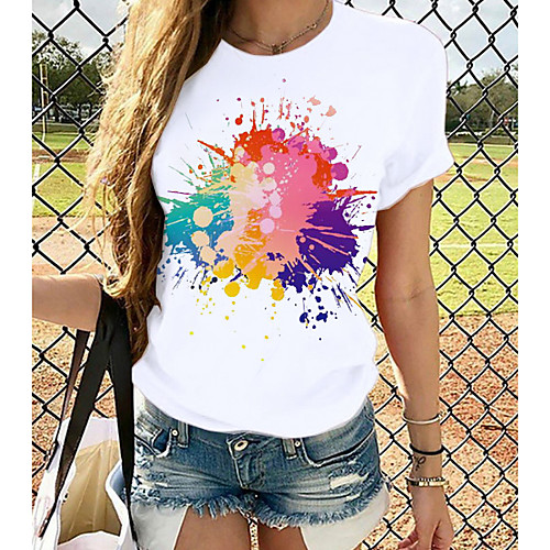 

Women's T-shirt Graphic Tops - Print Round Neck Basic Daily Spring Summer White XS S M L XL 2XL 3XL 4XL