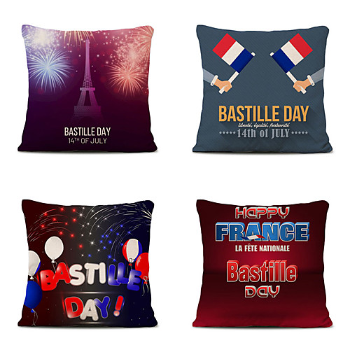 

Set of 4 Home Cushion Cover Bastille Day Pillow Sofa Covers 45cmx45cm Bed Printed Pillow Case