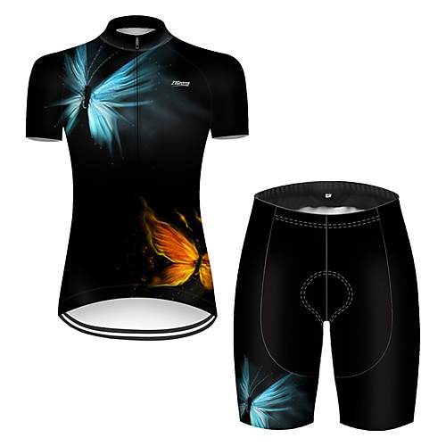 

21Grams Women's Short Sleeve Cycling Jersey with Shorts Nylon Polyester RedBlue Butterfly Gradient Bike Clothing Suit Breathable 3D Pad Quick Dry Ultraviolet Resistant Reflective Strips Sports Solid