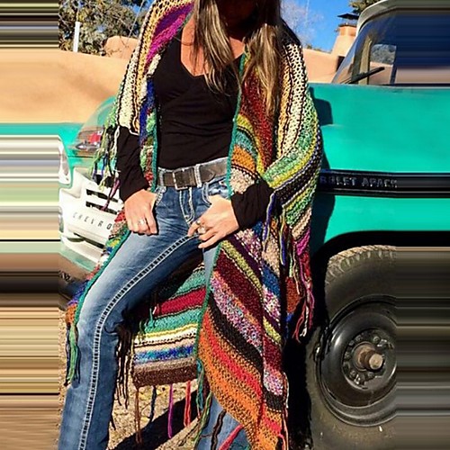 

Women's Striped Long Sleeve Cardigan Sweater Jumper, V Neck Purple / Red / Yellow S / M / L