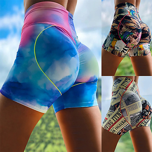 

Women's Yoga Shorts Ruched Butt Lifting 3D Print Dark Pink Purple Yellow Dark Purple Pink Elastane Yoga Running Fitness Shorts Sport Activewear Comfy Breathable Tummy Control Butt Lift Squat Proof