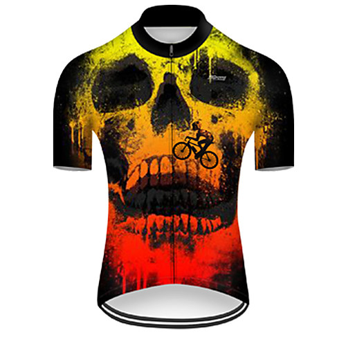 

21Grams Men's Short Sleeve Cycling Jersey Nylon Polyester Black / Yellow 3D Gradient Skull Bike Jersey Top Mountain Bike MTB Road Bike Cycling Breathable Quick Dry Ultraviolet Resistant Sports