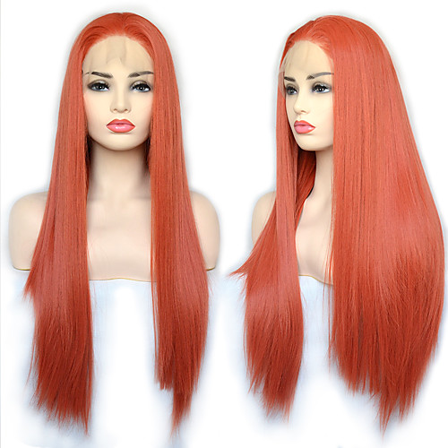 

Synthetic Lace Front Wig Straight with Baby Hair Lace Front Wig Very Long Orange Synthetic Hair 22-26 inch Women's Cosplay Synthetic Easy dressing Red