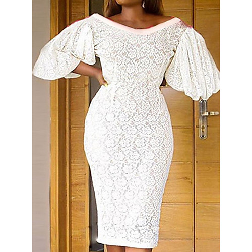 

Women's A-Line Dress Knee Length Dress - Short Sleeves Solid Color Summer Casual Chinoiserie 2020 White S M L XL