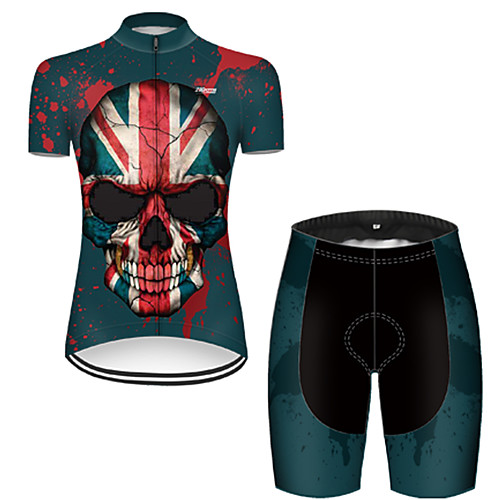 

21Grams Women's Short Sleeve Cycling Jersey with Shorts Nylon Black / Red Skull UK National Flag Bike Quick Dry Breathable Sports Skull Mountain Bike MTB Road Bike Cycling Clothing Apparel / Stretchy