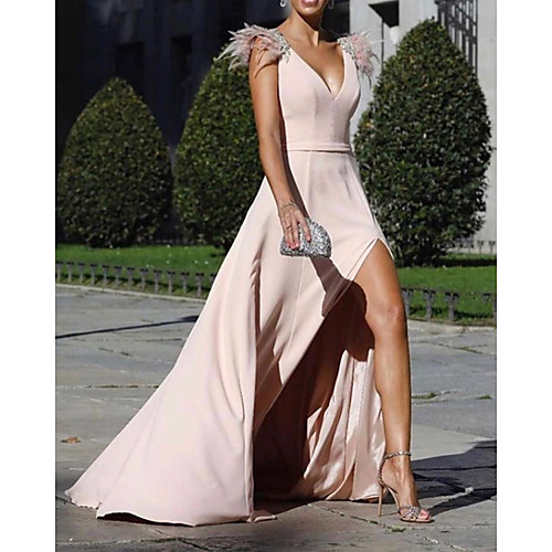 

A-Line Beautiful Back Sexy Holiday Formal Evening Dress V Neck Sleeveless Sweep / Brush Train Chiffon with Split 2021