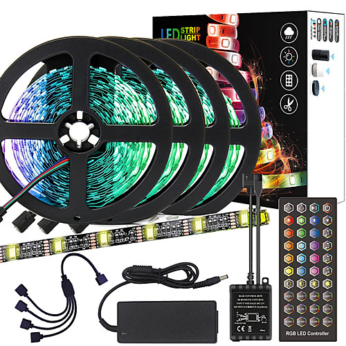 

20M(4x5M) High-Quality Black PCB Music Timing Synchronous Control Flexible Light Bar 5050 RGB IR 40 Key Controller with12V 8A Adapter Kit