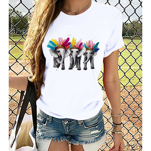 

Women's T-shirt Graphic Tops - Print Round Neck Basic Daily Spring Summer White XS S M L XL 2XL 3XL 4XL