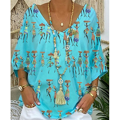 

Women's Tops Floral Blouse V Neck Daily Summer Blue S M L XL 2XL 3XL