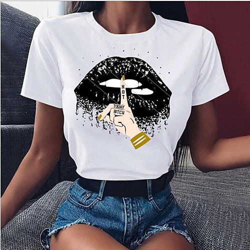 

Women's T-shirt Graphic Tops Round Neck Daily Summer Wine White Purple Royal Blue Gray S M L XL 2XL 3XL