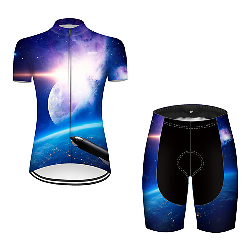 

21Grams Women's Short Sleeve Cycling Jersey with Shorts Nylon Polyester Black / Blue 3D Gradient Rocket Bike Clothing Suit Breathable 3D Pad Quick Dry Ultraviolet Resistant Reflective Strips Sports 3D