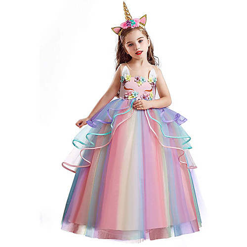 

Princess Unicorn Dress Flower Girl Dress Girls' Movie Cosplay A-Line Slip Vacation Dress White Purple Pink Dress Children's Day Masquerade Tulle Polyester