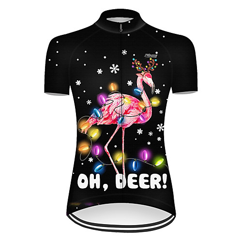 

21Grams Women's Short Sleeve Cycling Jersey Nylon Black / Red Flamingo Floral Botanical Animal Bike Jersey Top Mountain Bike MTB Road Bike Cycling Quick Dry Breathable Sports Clothing Apparel