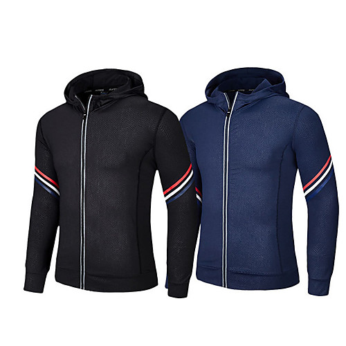 

Men's Long Sleeve Running Track Jacket Hoodie Jacket Full Zip Outerwear Hoodie Athleisure Wear Winter Elastane Thermal Warm Windproof Lightweight Fitness Running Walking Jogging Sportswear Black Blue