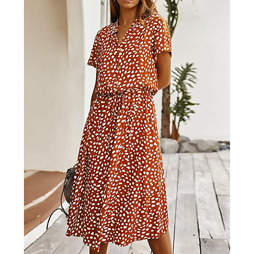 

Women's A-Line Dress Midi Dress - Short Sleeves Floral Summer Casual Mumu 2020 Wine Beige S M L XL